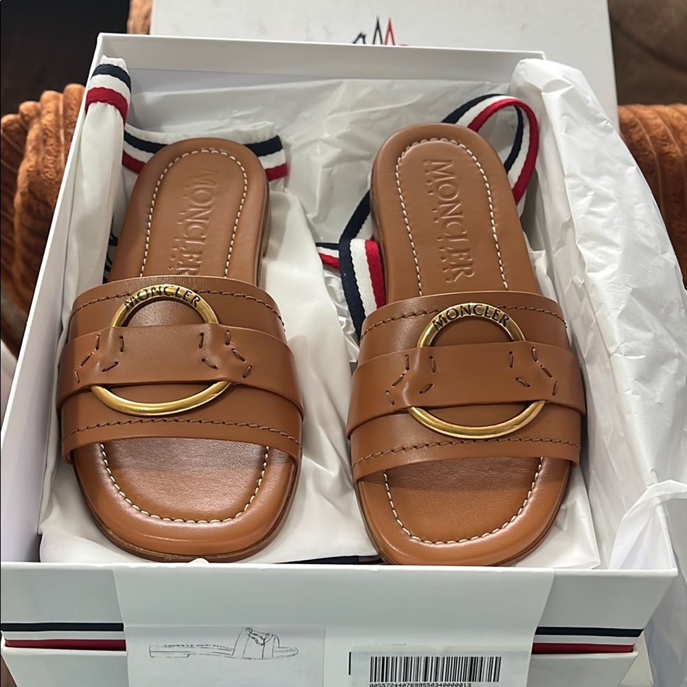 Moncler Tan Slide Sandals for Women